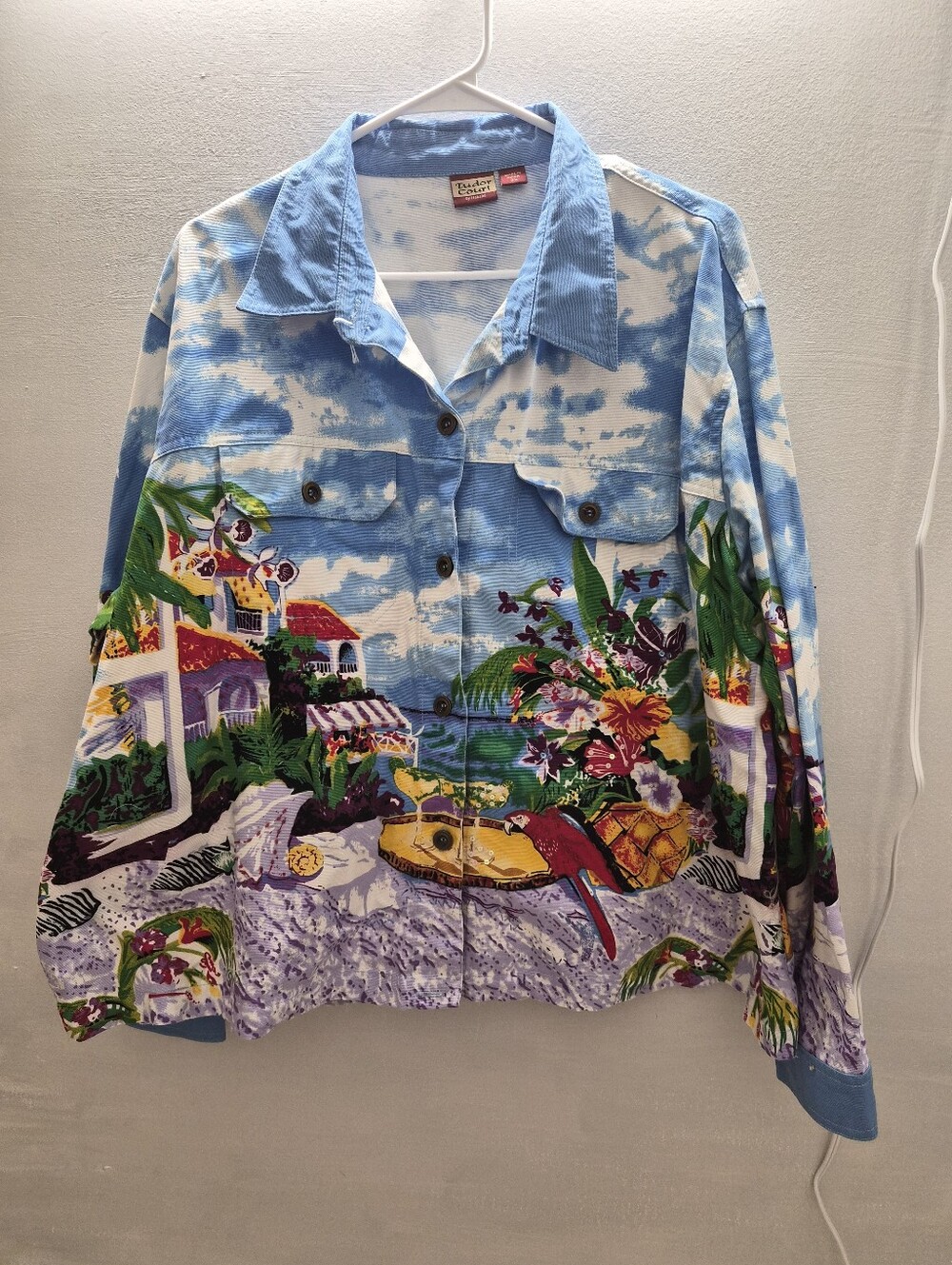 Tudor Court  Pastel Floral Print with Black Sketch Details Top, Utility Jacket